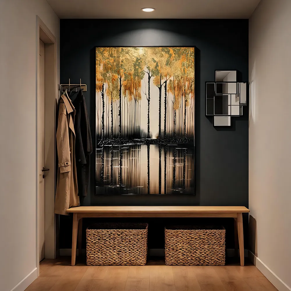 Modern Light Luxury Gold Foil Gold Forest Decorative Painting Three-dimensional Texture Reflopment Art Hanging Painting Entrance High-end Wall Decoration for Living Room