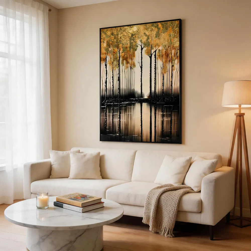 Modern Light Luxury Gold Foil Gold Forest Decorative Painting Three-dimensional Texture Reflopment Art Hanging Painting Entrance High-end Wall Decoration for Living Room