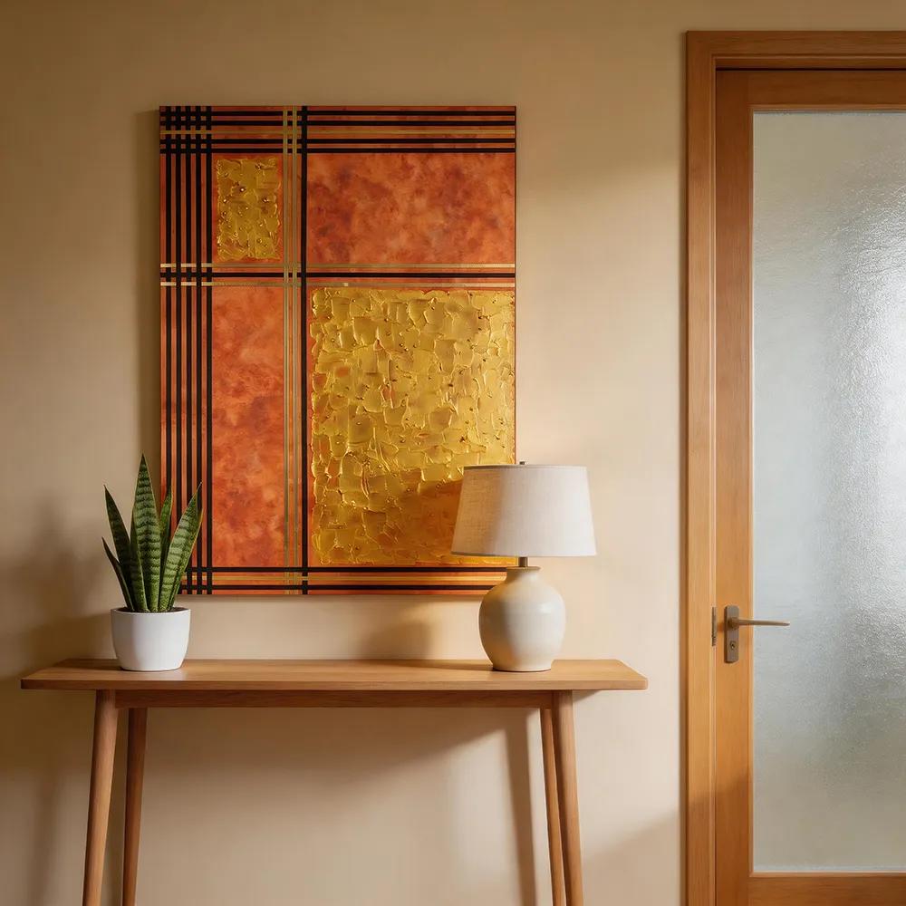 Modern Light Luxury Geometric Gold Foil Decorative Painting Modern Plaid Three-Dimensional Art Hanging Painting Entrance High-end Wall Decoration for Living Room