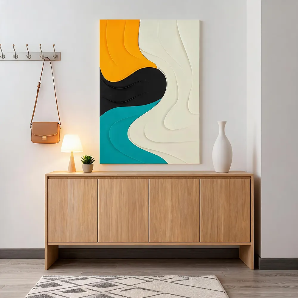 Modern minimalist contrasting wave three-dimensional relief decoration painting Memphis style abstract art hanging painting foyer living room soft decoration wall decoration