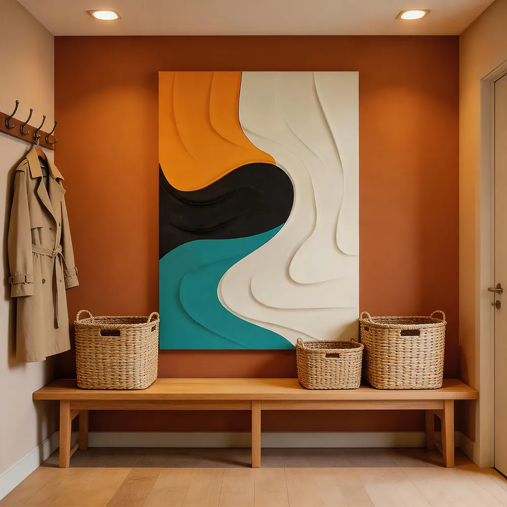 Modern minimalist contrasting wave three-dimensional relief decoration painting Memphis style abstract art hanging painting foyer living room soft decoration wall decoration