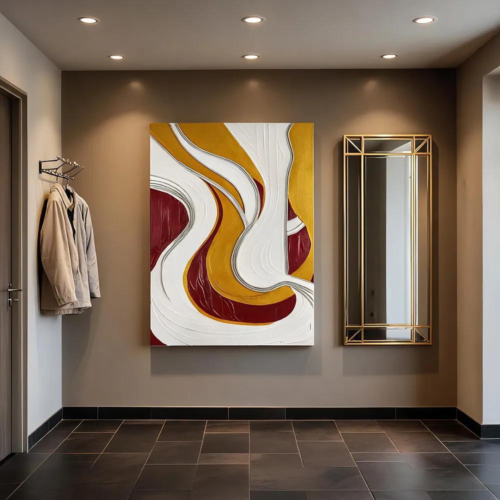 Modern Entry Luxury Red Gold Streamline Three-dimensional Texture Decorative Painting Abstract Gold-plated Art Hanging Painting Entrance High-end Wall Decoration for Living Room