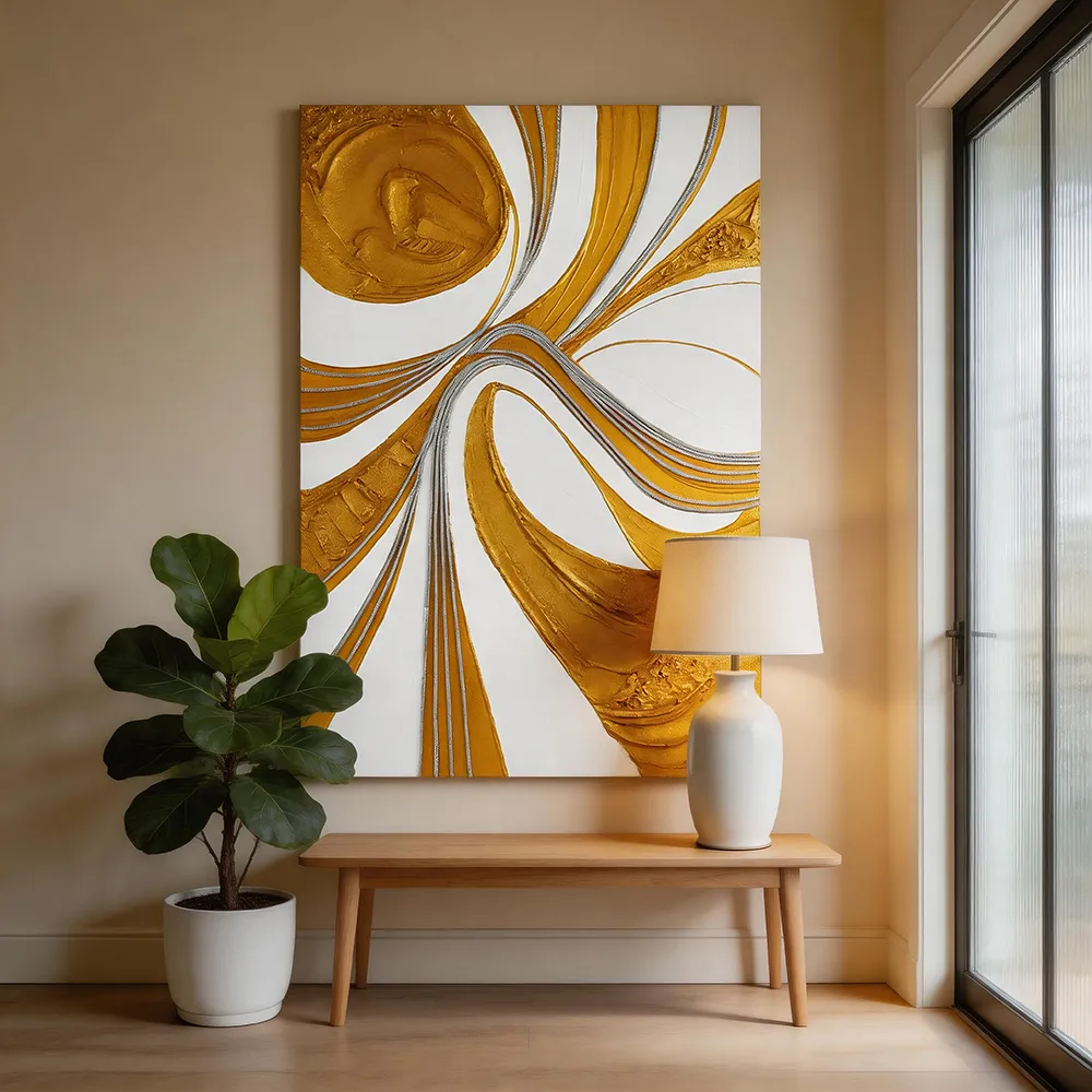 Modern Light Luxury Gold-plated Streamline Three-dimensional Texture Decoration Painting Abstract Flow Art Hanging Painting Entrance High-end Wall Decoration for Living Room