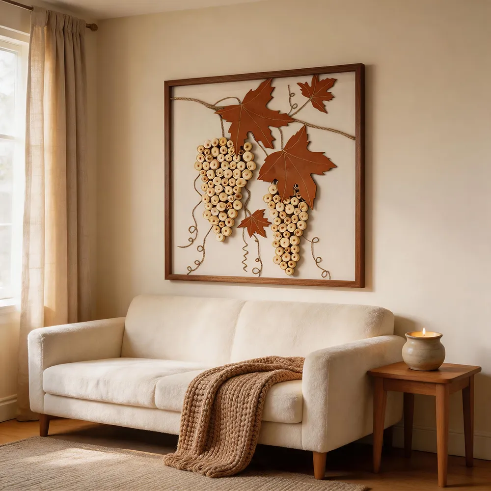 Wabi-sabi style natural wood slice grape handmade decorative art painting, rustic wooden art wall hanging, restaurant and tea room soft wall decor