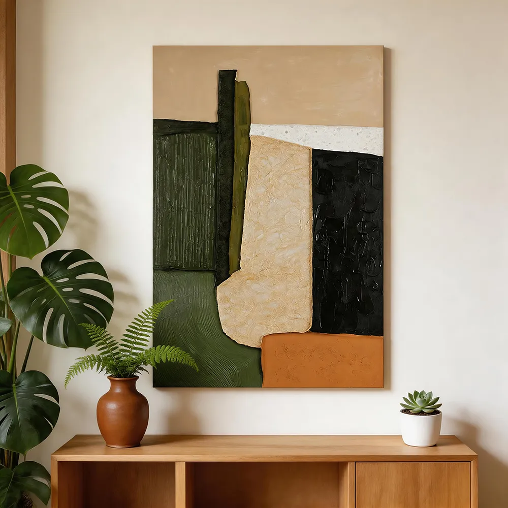 Wabi Sabi style earth color geometric texture hand-painted oil painting medieval abstract art hanging painting foyer living room soft decoration wall decoration