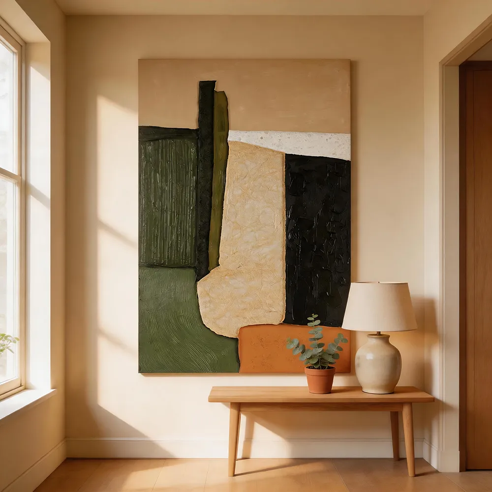 Wabi Sabi style earth color geometric texture hand-painted oil painting medieval abstract art hanging painting foyer living room soft decoration wall decoration