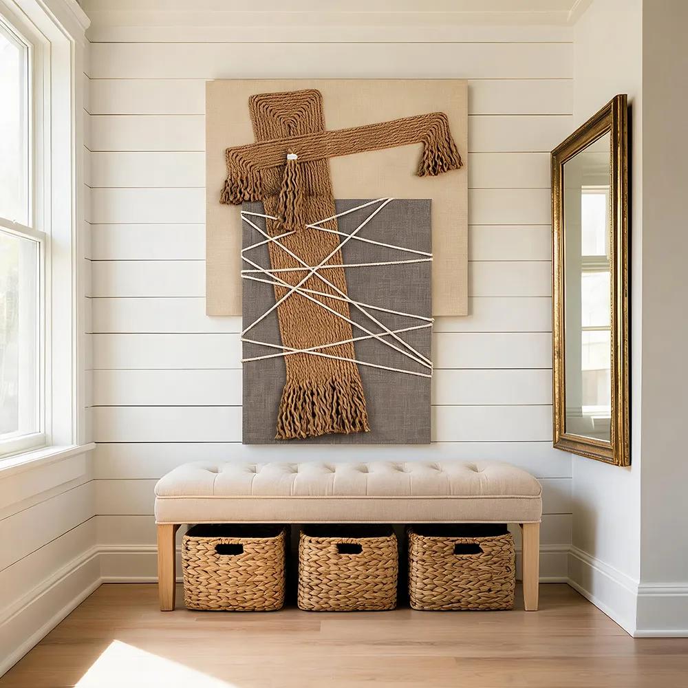 Wabi Sabi style handmade hemp rope weaving three-dimensional installation decoration painting geometric tassel art hanging painting foyer living room soft decoration wall decoration