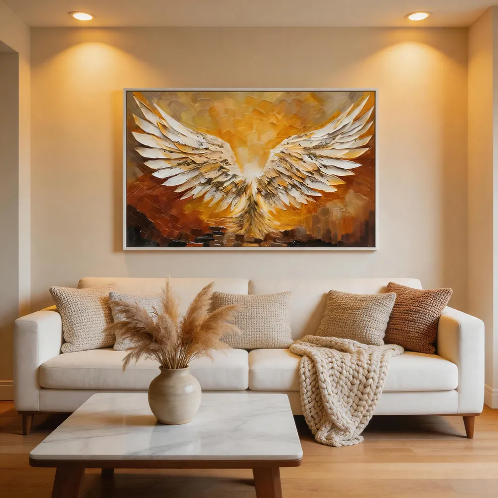 Modern Light Luxury Three-dimensional Texture Gold-plated Angel Wings Decorative Painting Hand-painted Abstract Art Horizontal Hanging Painting Living Room Sofa Background Wall Decoration