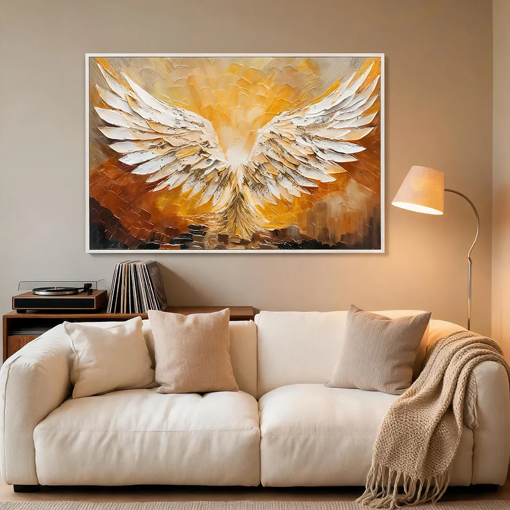 Modern Light Luxury Three-dimensional Texture Gold-plated Angel Wings Decorative Painting Hand-painted Abstract Art Horizontal Hanging Painting Living Room Sofa Background Wall Decoration