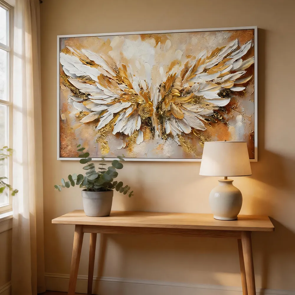 Modern Light Luxury Gold-plated Three-dimensional Texture Angel Wings Decorative Painting Hand-painted Abstract Art Horizontal Hanging Painting Living Room Sofa Background Wall Decoration