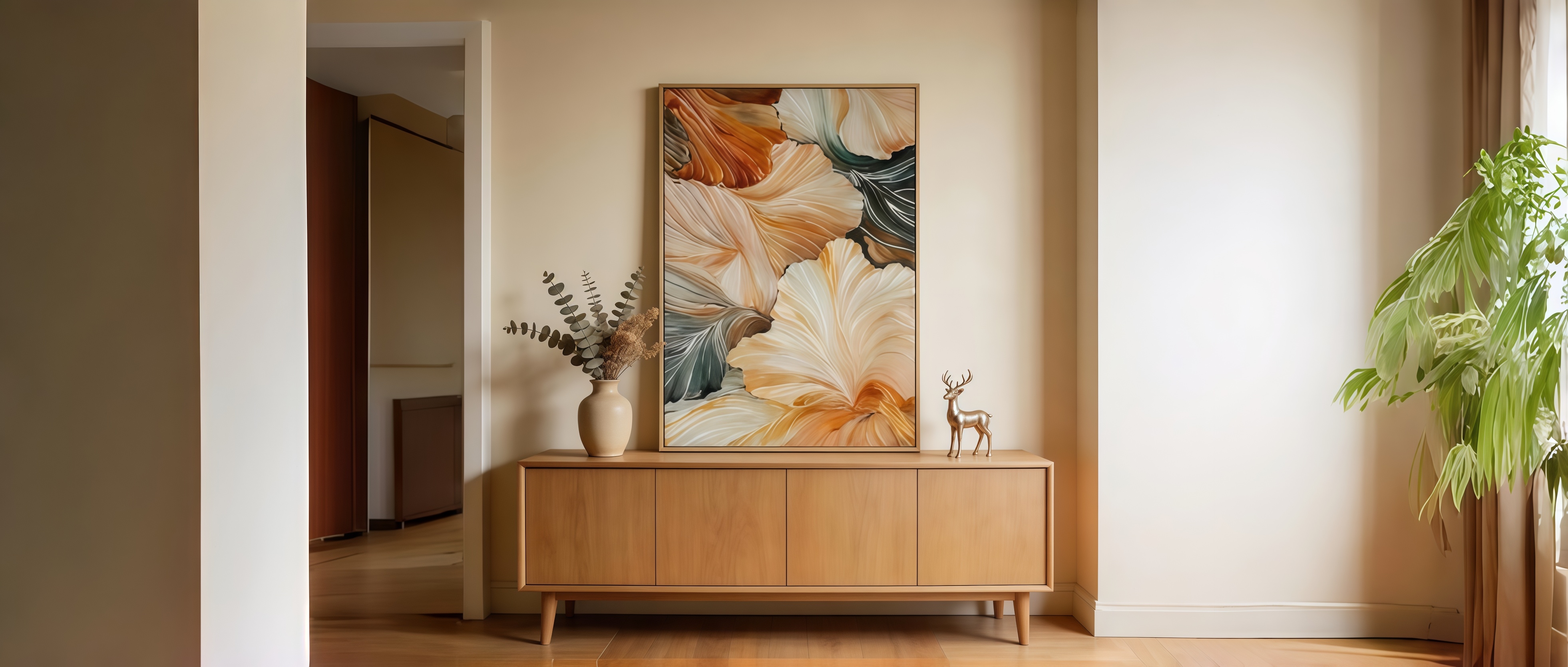 Thick Texture Ginkgo Floral Vertical Wall Oil Painting