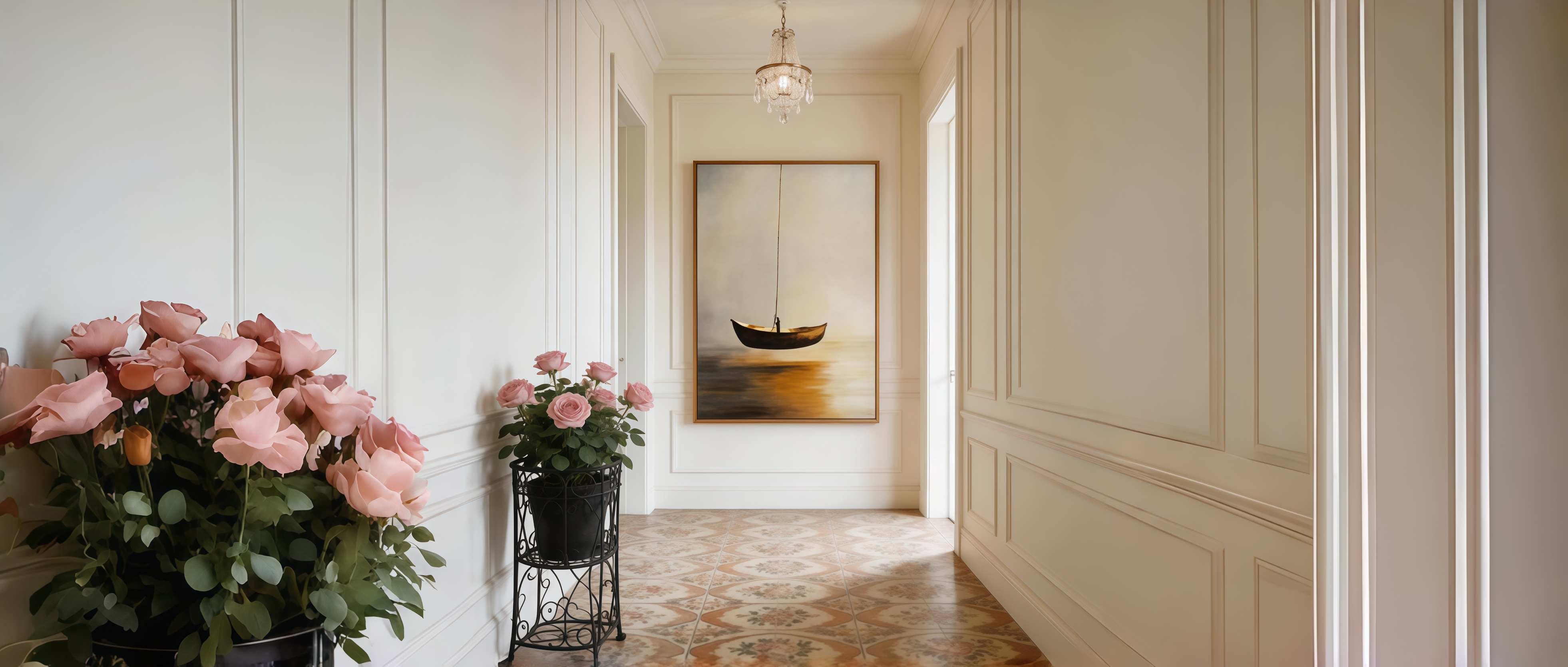 Hand-painted oil painting of a lonely boat