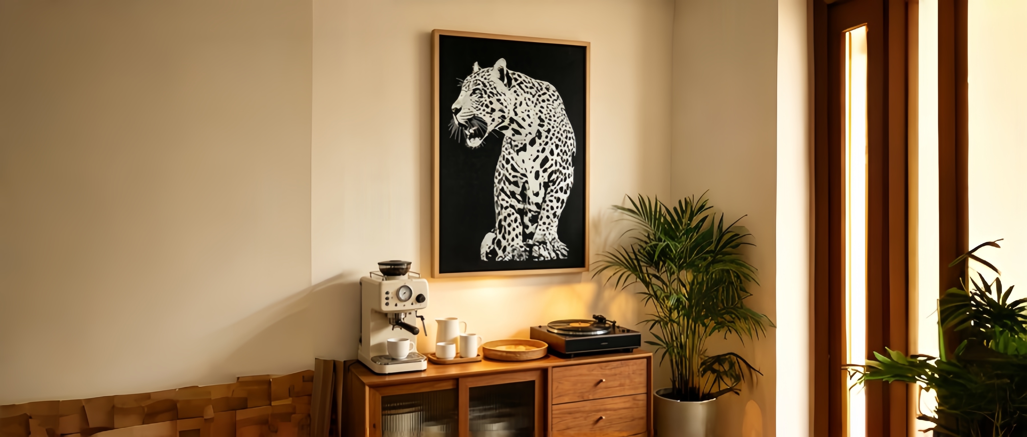 Black and white leopard embroidery painting