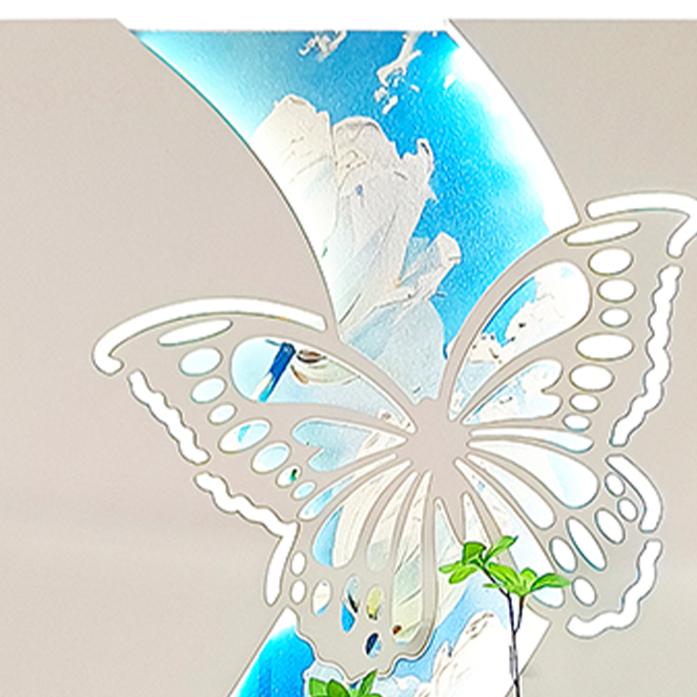 S-Shaped Backlit Butterfly Wall Hanging with Plant Vase, Perfect for Narrow Blank Walls