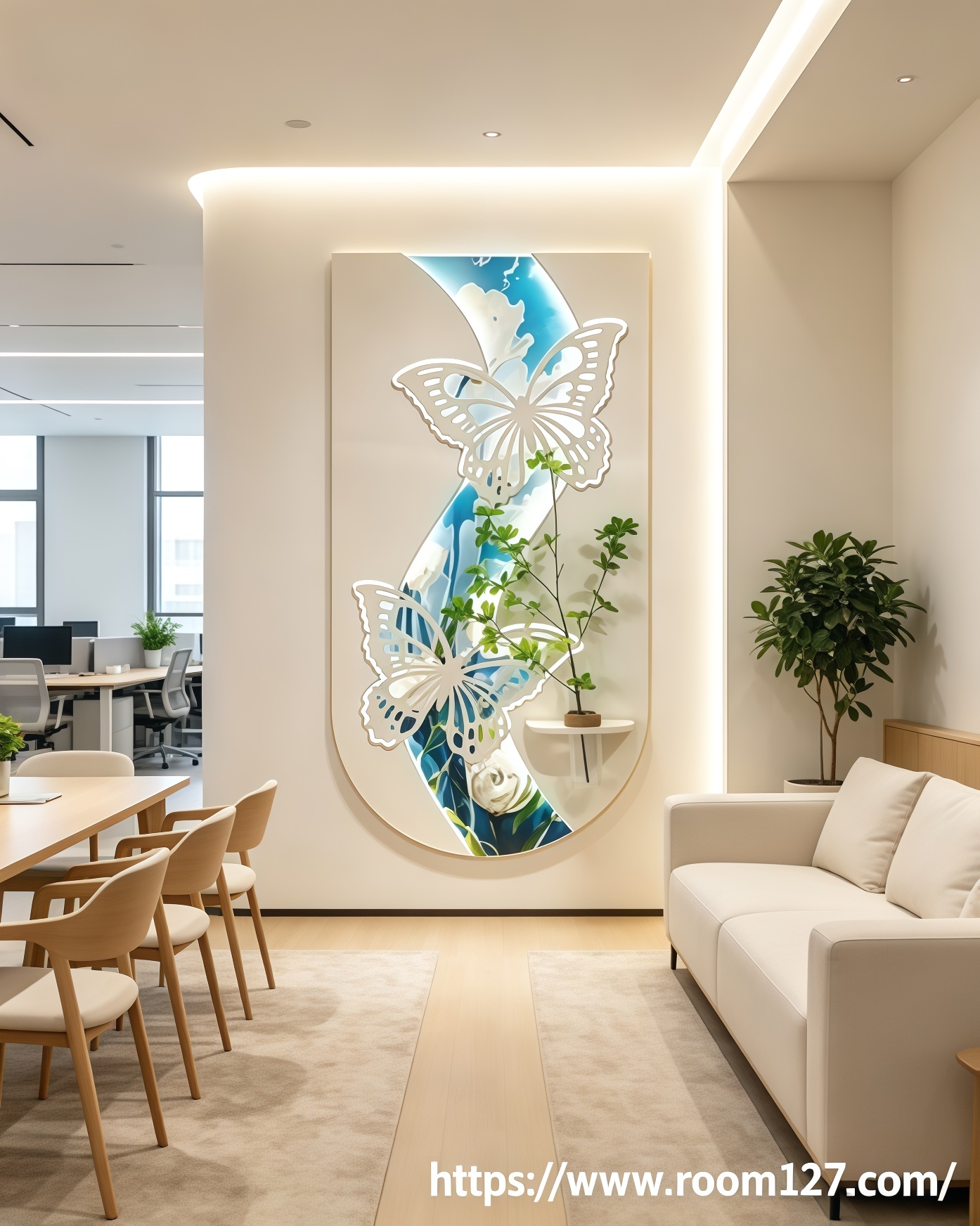 S-Shaped Backlit Butterfly Wall Hanging with Plant Vase, Perfect for Narrow Blank Walls