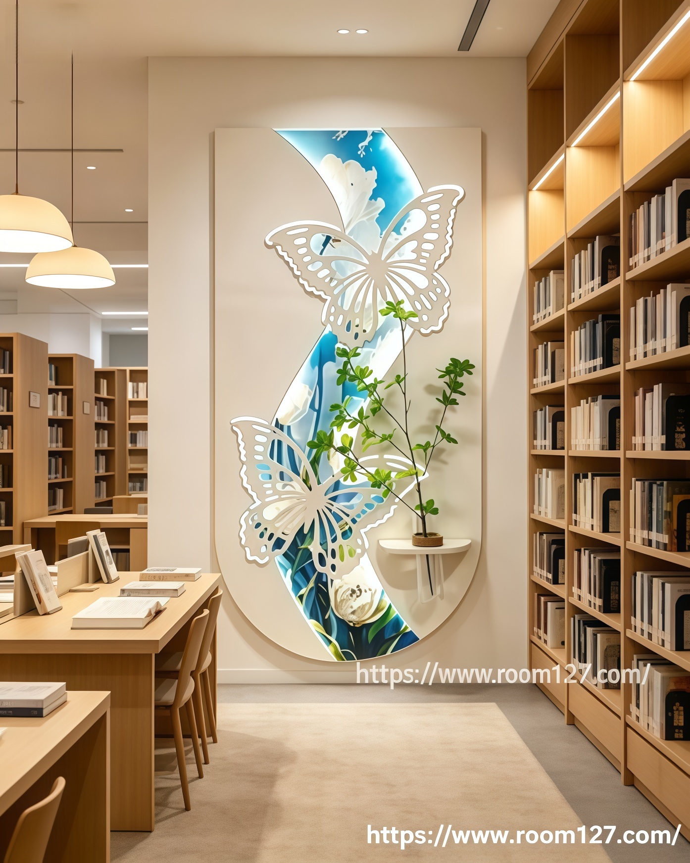 S-Shaped Backlit Butterfly Wall Hanging with Plant Vase, Perfect for Narrow Blank Walls