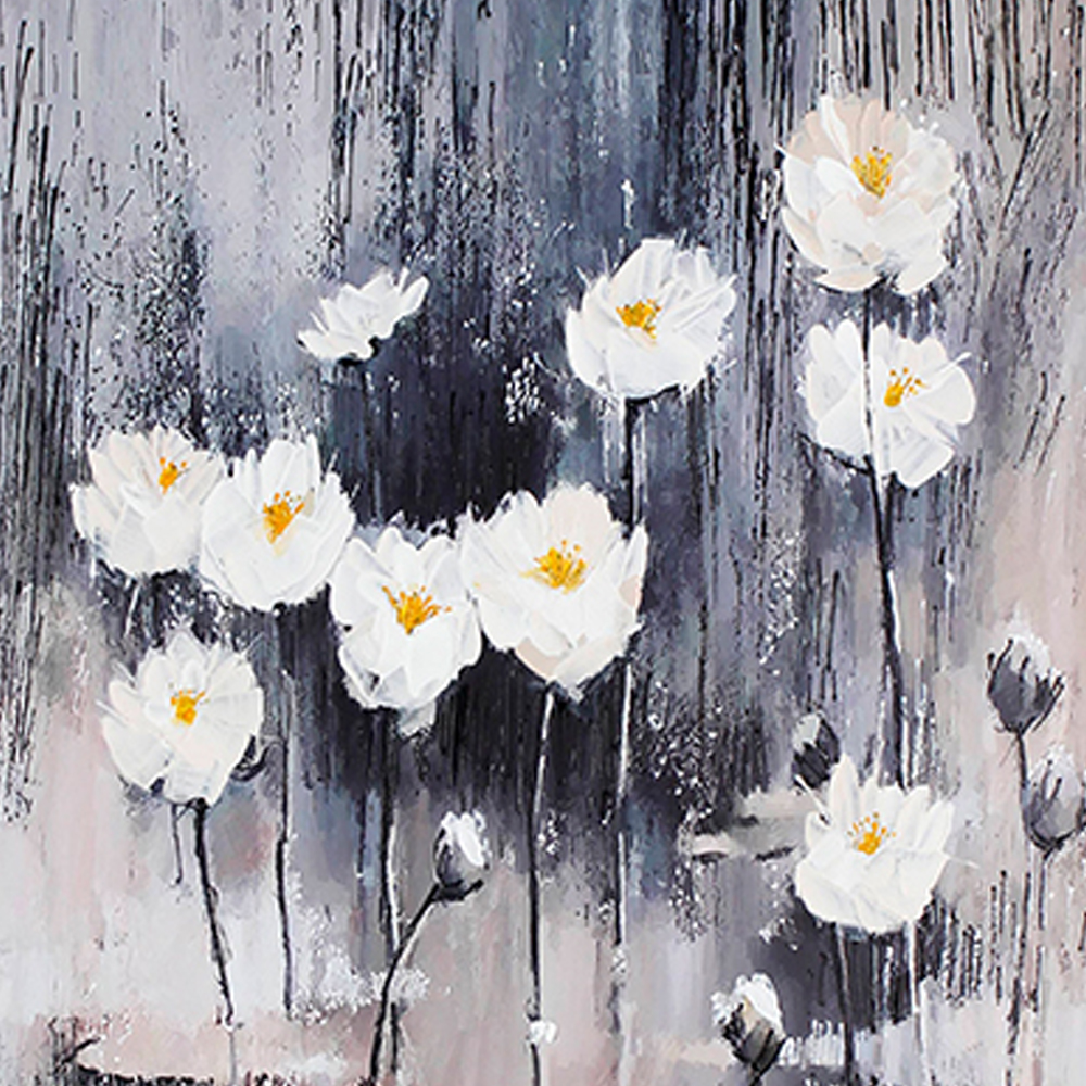Home furnishing, vertical lotus oil painting, ink textured hand-painted print, mid-century living room decor, sunroom wall furnishing, cream floral wall art, new arrival impasto artwork, https://www.room127.com/