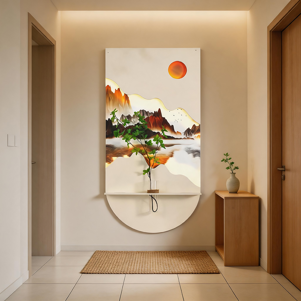 #EntrywayRenovation #LitMountainWallArt #NewChineseHomeDecor #HallwayFurnishing #WoodStyleEntryDecor
