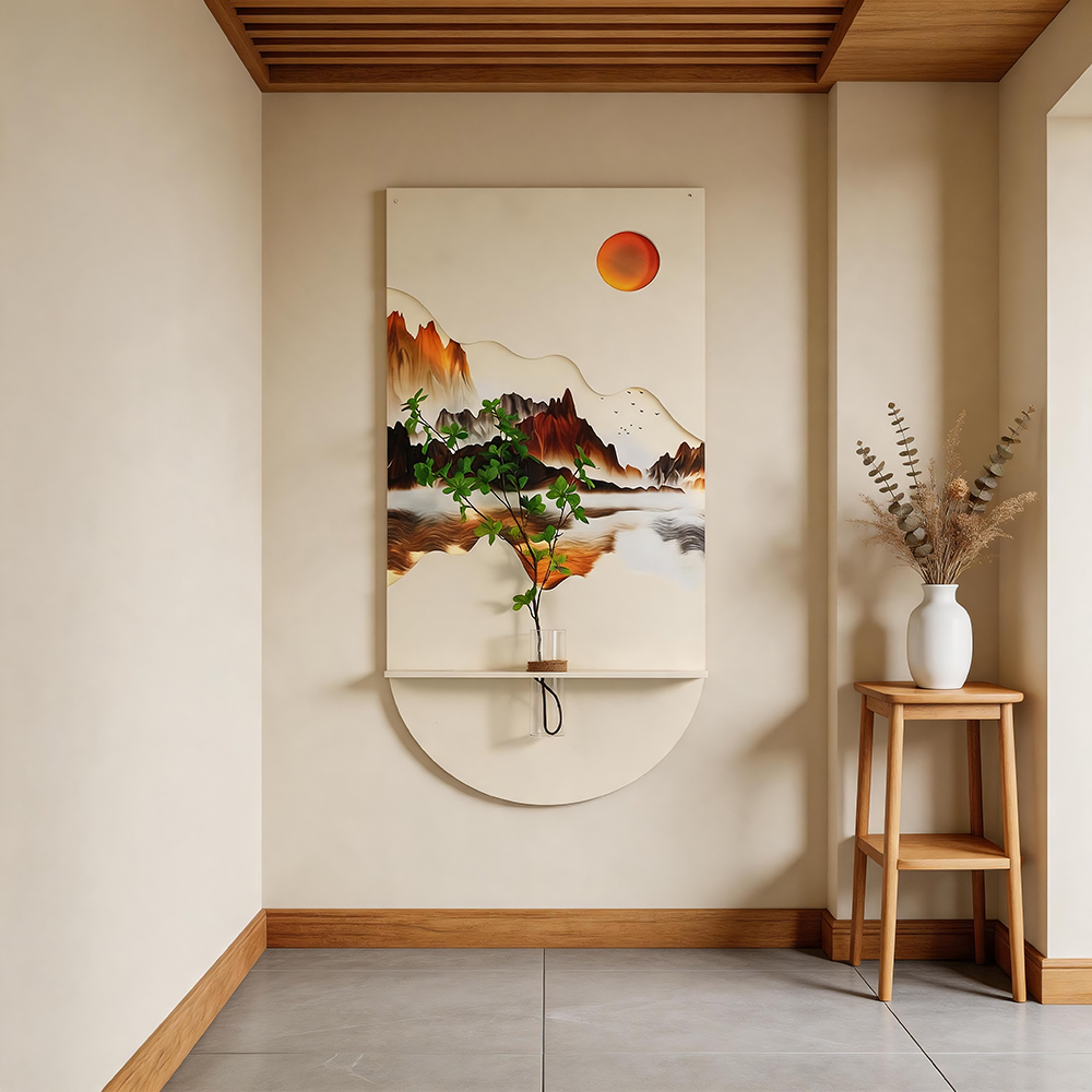 #EntrywayRenovation #LitMountainWallArt #NewChineseHomeDecor #HallwayFurnishing #WoodStyleEntryDecor