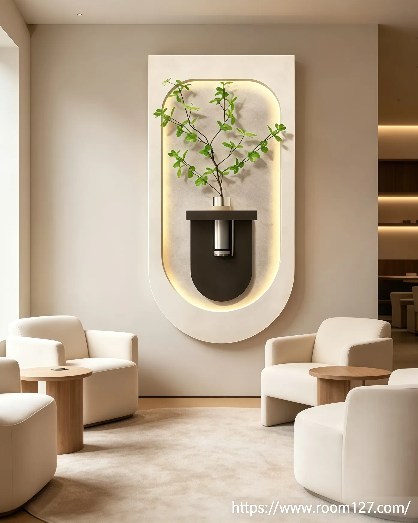 #CustomOvalWallDecor #TexturedLitPlantWallHanging #RetailReceptionDesign #HomeDiningRoomDecor #WabiSabi3DWallArt https://www.room127.com/