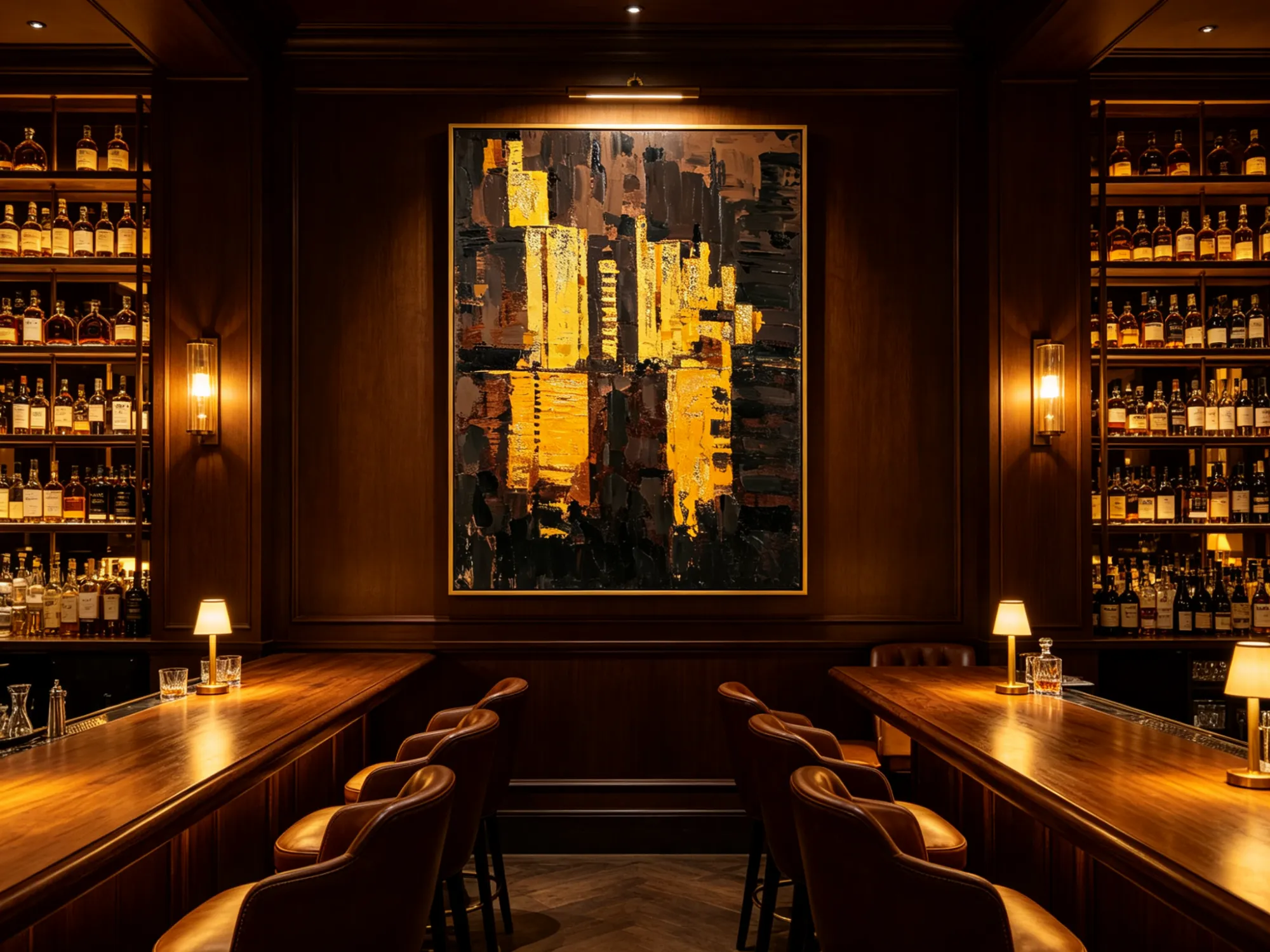 Thick-Impasto Oil Painting　Gold &amp; Black Texture　Business Sophistication　Cigar Lounge Art　room127 https://www.room127.com