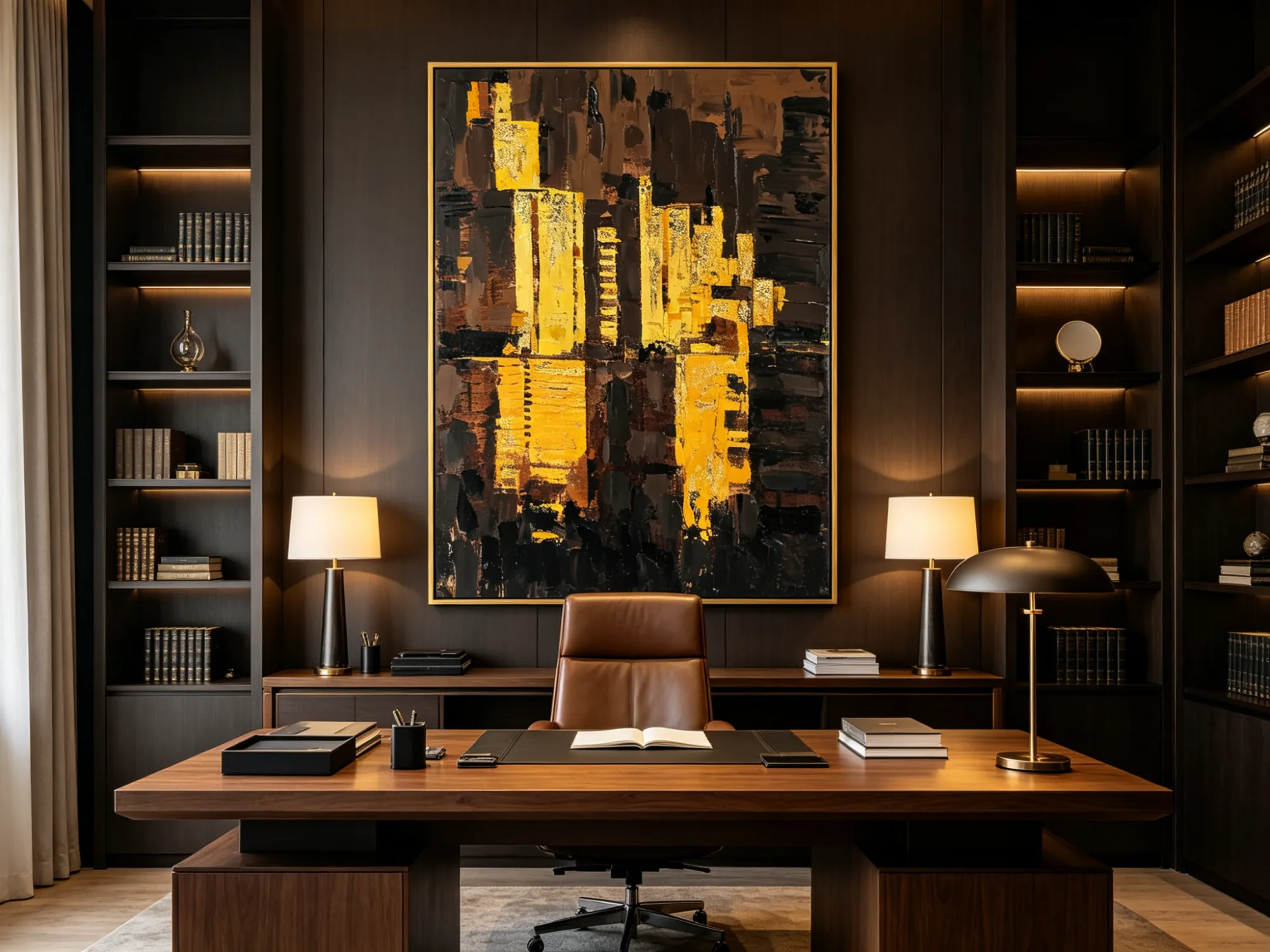 Thick-Impasto Oil Painting　Gold &amp; Black Texture　Business Sophistication　Cigar Lounge Art　room127 https://www.room127.com