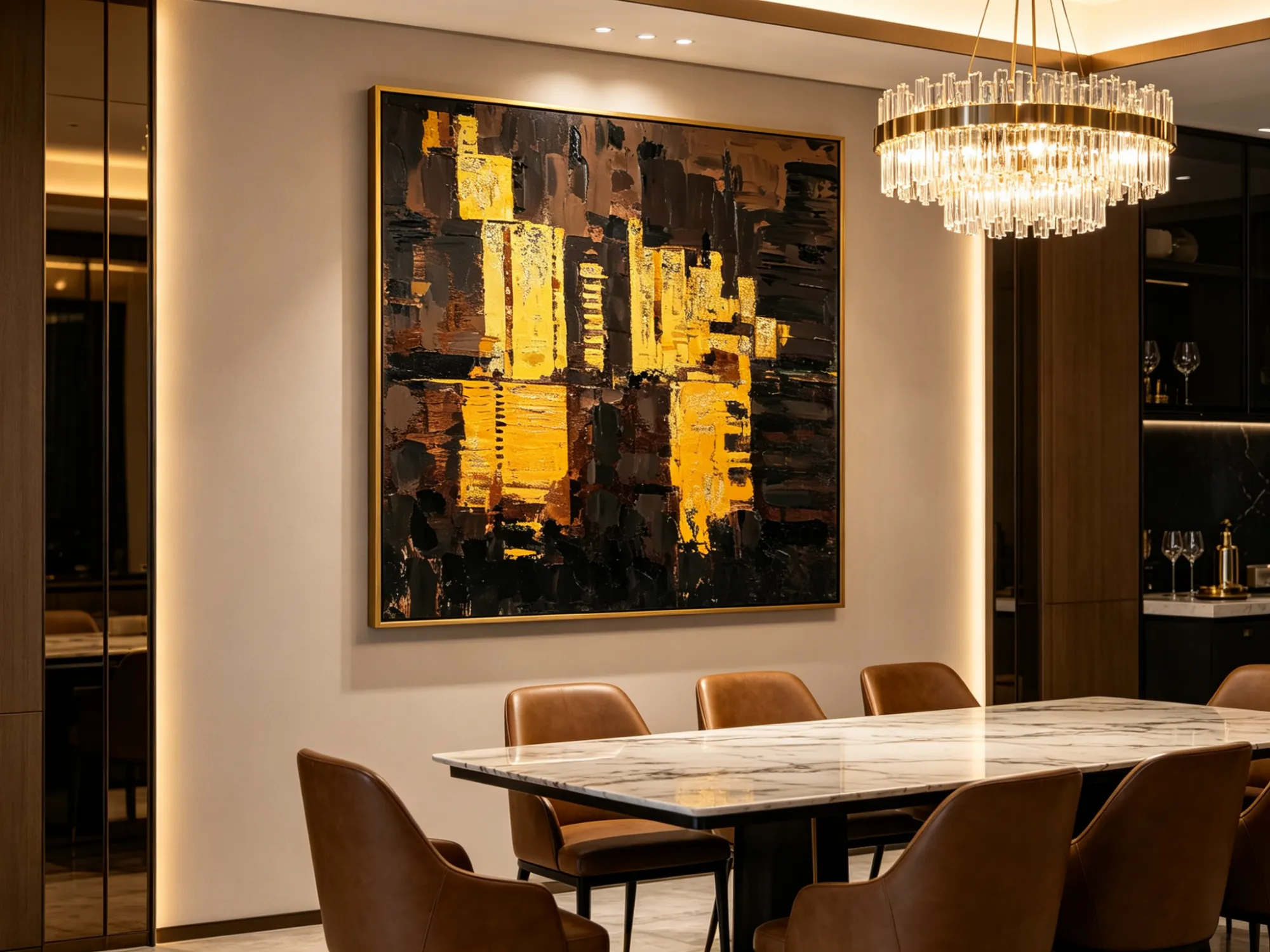 Thick-Impasto Oil Painting　Gold &amp; Black Texture　Business Sophistication　Cigar Lounge Art　room127 https://www.room127.com