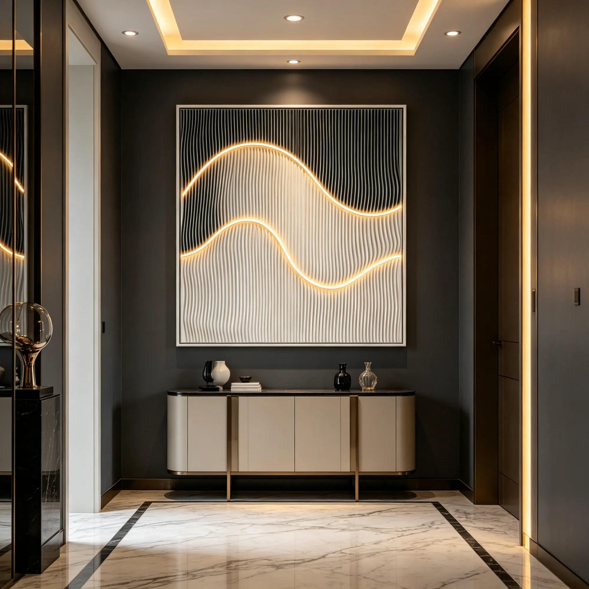 3D Luminous Wall Art　Black &amp; White Gradient　Wall Decor Trends　Entry Feature Wall　room127　https://www.room127.com