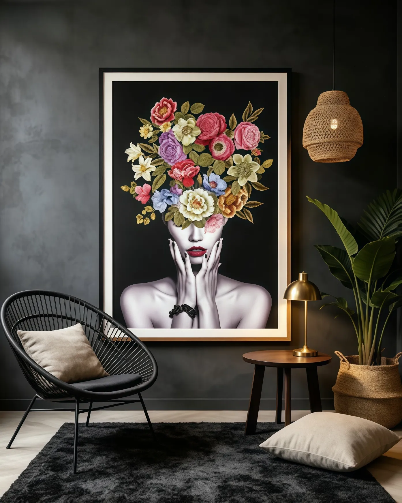 dark luxury wall art floral portrait embroidery texture painting 2026 home trends entryway statement art dining room decor living room gallery wall independent designer art customizable artwork room127 https://www.room127.com