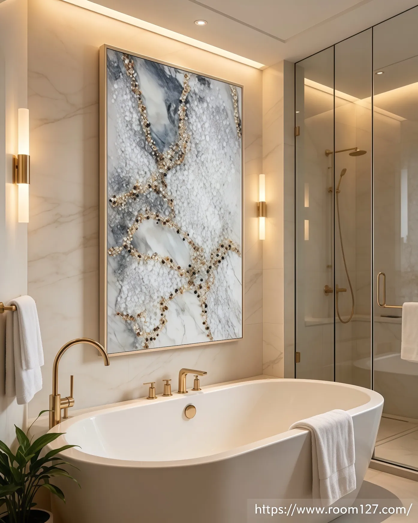 https://www.room127.com wall art styling tips marble pattern artwork crystal stone inlay luxury entryway decor bathroom wall art commercial space art lighting for artwork customizable art interior texture room127