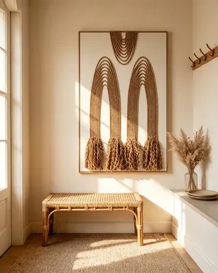 jute rope wall art styling, arched rope painting decor, boho entryway ideas, minimalist living room wall decor, natural fiber dining nook art, textured rope painting, handwoven jute wall hanging, 80x120 vertical art, warm neutral home decor, bohemian styling guide