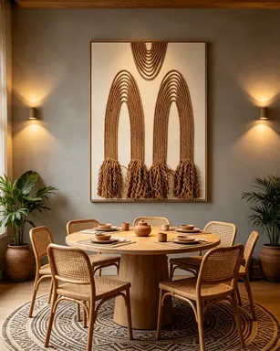 jute rope wall art styling, arched rope painting decor, boho entryway ideas, minimalist living room wall decor, natural fiber dining nook art, textured rope painting, handwoven jute wall hanging, 80x120 vertical art, warm neutral home decor, bohemian styling guide