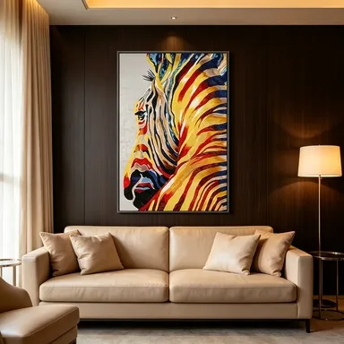 2026 wall art trends, textured embroidery wall decor, vibrant zebra animal portrait, statement wildlife painting, modern residential &amp; commercial interior, https://www.room127.com