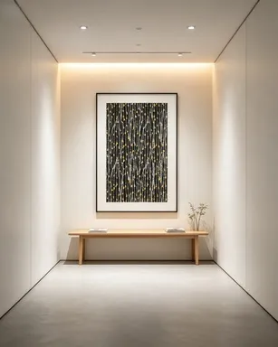 Vertical textured wall painting with golden dots, wall decor for minimalist entry hallway, residential and commercial interior