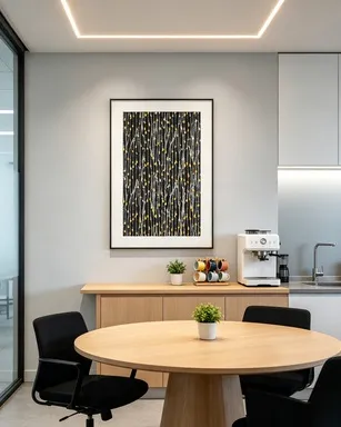 Dark textured wall art, wall decoration for office pantry, modern commercial interior styling