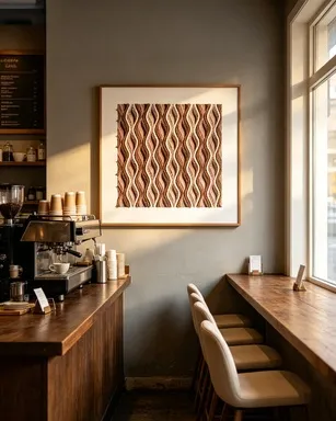 Woven wall art for café interior, commercial retail shop wall decoration