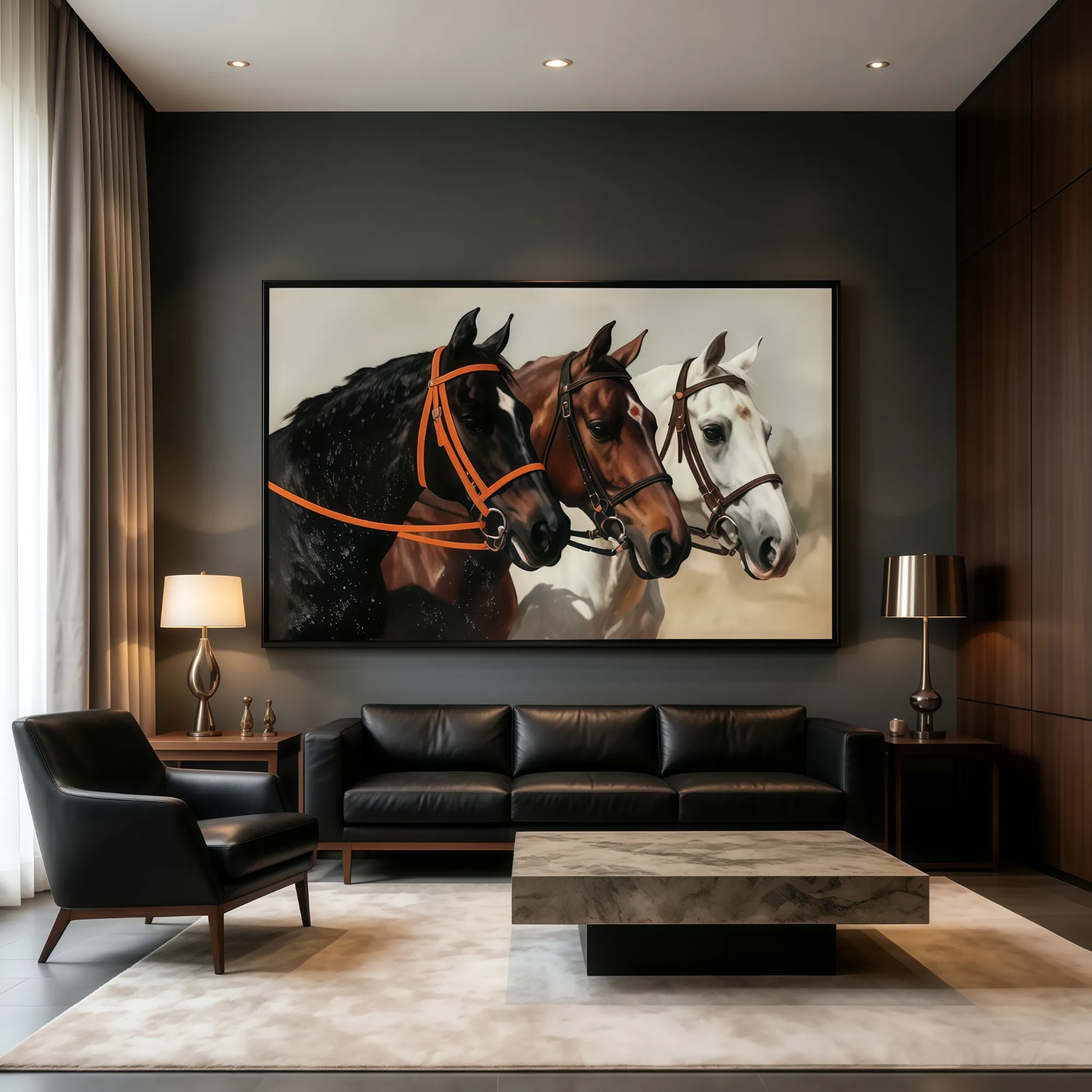 Commercial interior project display, crystal horse wall art for hotel lounge &amp; reception area