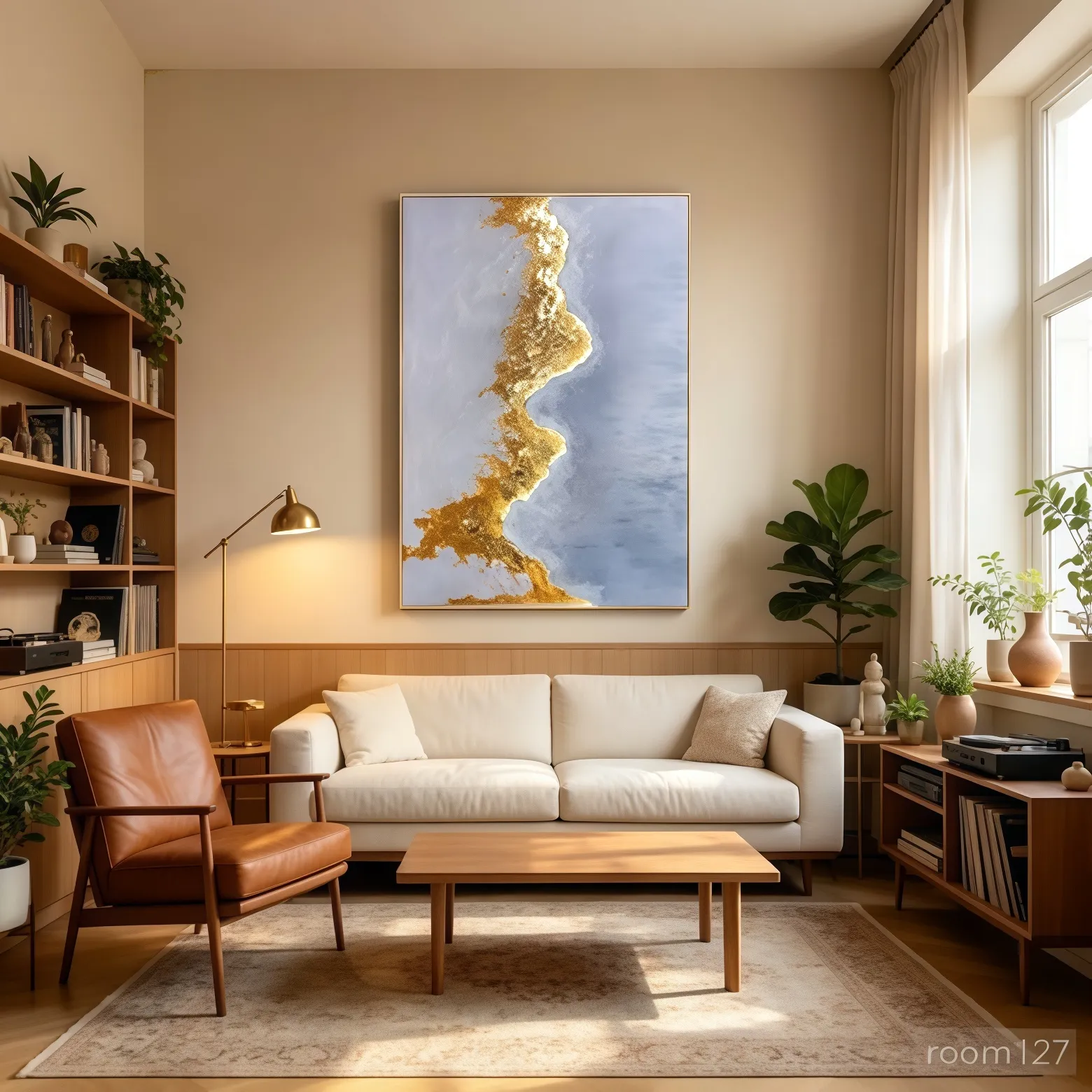 Illuminated fog blue abstract river canvas for high-end commercial interior