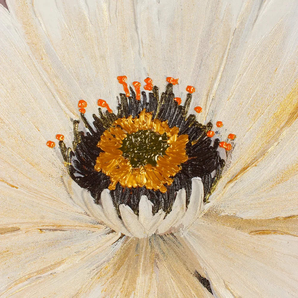 Close‑up of thick impasto flower petals with gold fleck details
