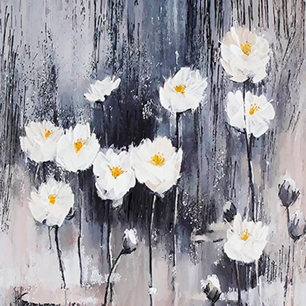 Close‑up of expressive brush strokes on lotus canvas artwork