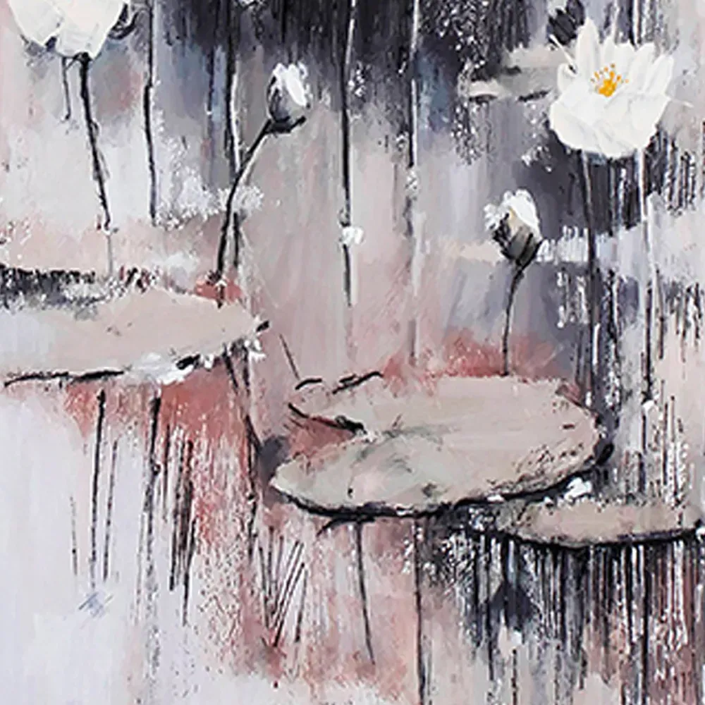Detail shot of lotus leaf and pond texture on oil painting