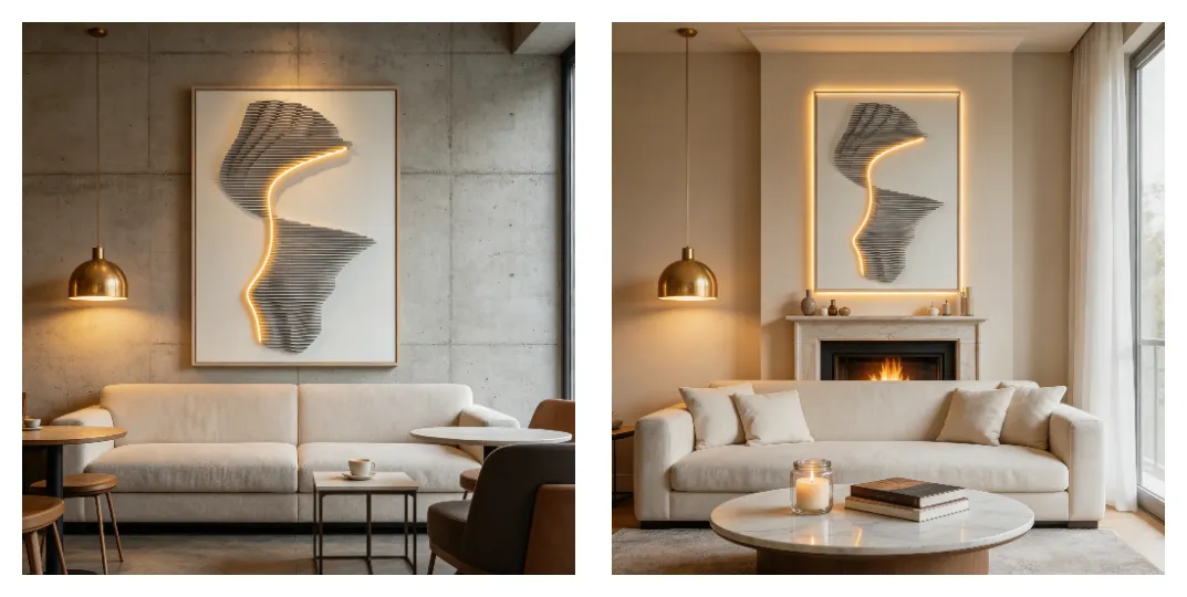 https://www.room127.com3D Textured Wall Art ｜ Custom Wall Art ｜ Warm LED Lighting ｜ Negative-Space Luxe ｜ room127