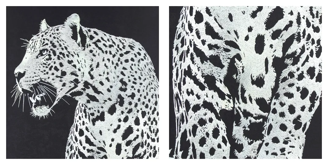 Black &amp; White Leopard Embroidery　Full-Stitch Craft　Statement Wall Art　Entryway Feature Piece　room127　https://www.room127.com