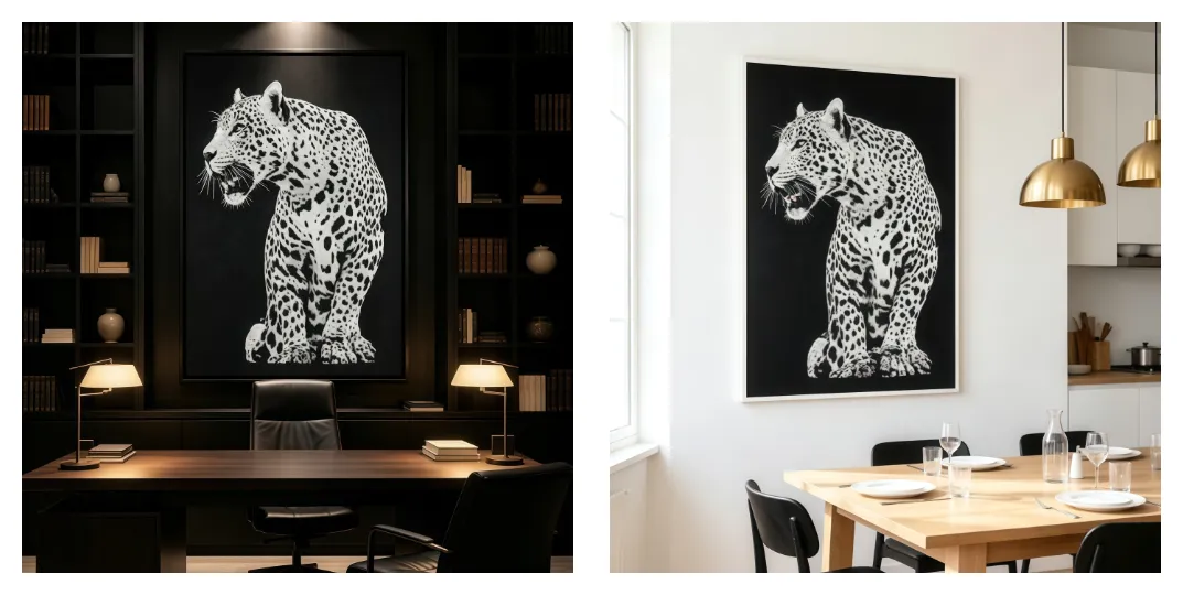Black &amp; White Leopard Embroidery　Full-Stitch Craft　Statement Wall Art　Entryway Feature Piece　room127　https://www.room127.com