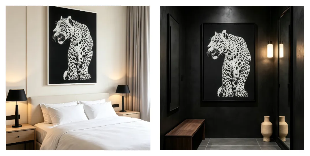 Black &amp; White Leopard Embroidery　Full-Stitch Craft　Statement Wall Art　Entryway Feature Piece　room127　https://www.room127.com