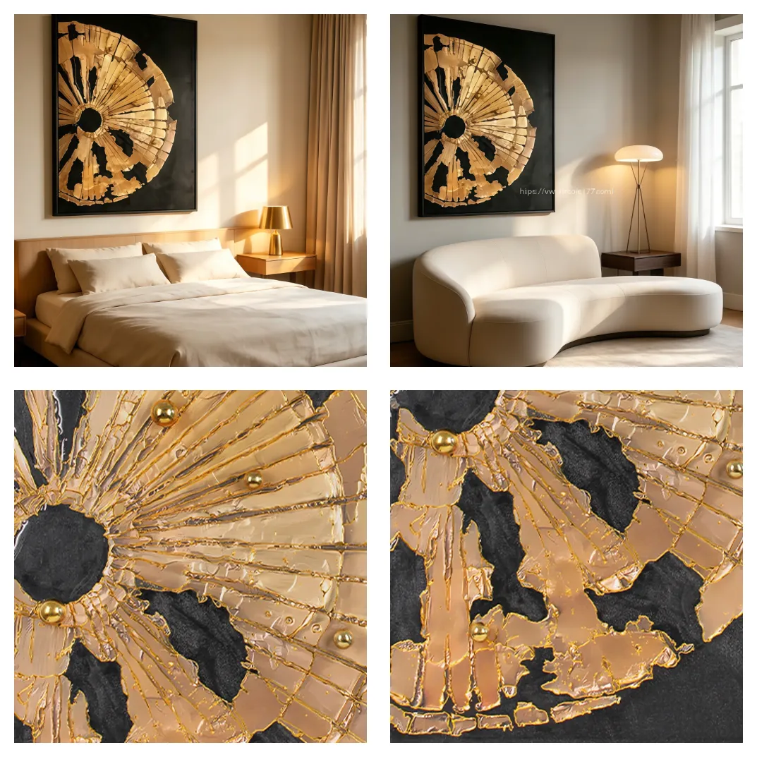black and gold wall art, hotel interior design, commercial space decor, textured artwork, custom art painting, hospitality decoration, luxury wall sculpture, room127, https://www.room127.com