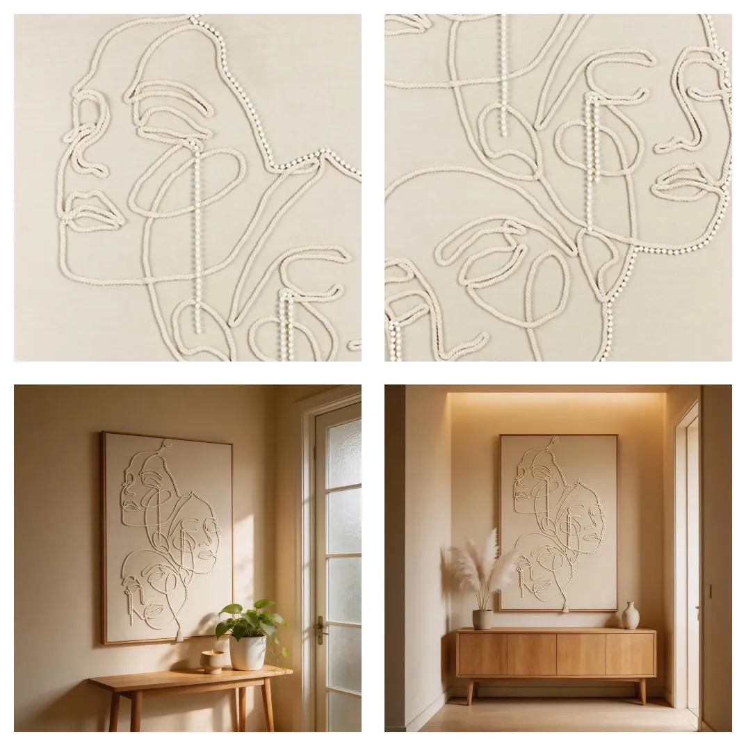 3D Line Art Wall Decor Cream Aesthetic Walls Minimalist Face Art Cotton Rope Texture Art Luxury Wall Accent Customizable Wall Art room127 https://www.room127.com