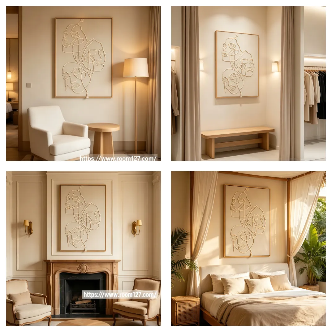 3D Line Art Wall Decor Cream Aesthetic Walls Minimalist Face Art Cotton Rope Texture Art Luxury Wall Accent Customizable Wall Art room127 https://www.room127.com