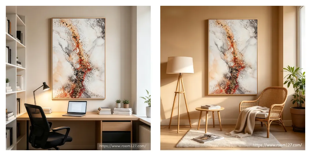 custom wall art abstract fluid painting 3D stone inlay crystal fragment art luxury entryway decor home office styling modern minimalist wall art customizable artwork interior texture room127 https://www.room127.com