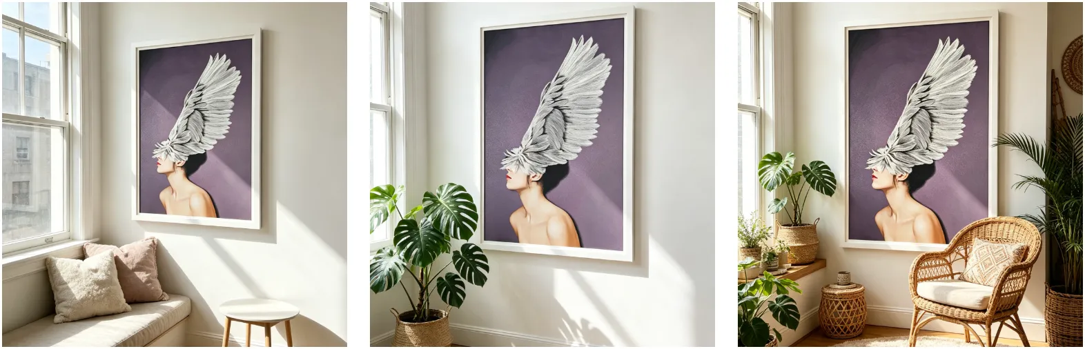 2026 decor trends embroidered portrait art feather figure painting quiet luxury interiors white wall styling textured wall art customizable styles contemporary artwork room127